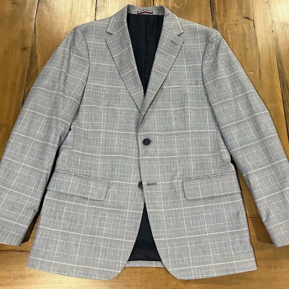 Tommy Hilfiger Men’s Cotton Glen Plaid Sport Coat, Size 38R, Blue/White Plaid
